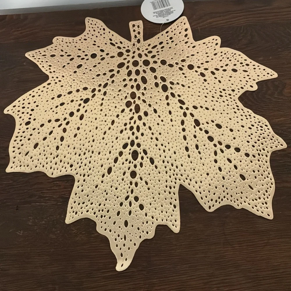 NWT- Set of 4- Metallic Gold- Fall Maple Leaf Shaped Cutout Placemats